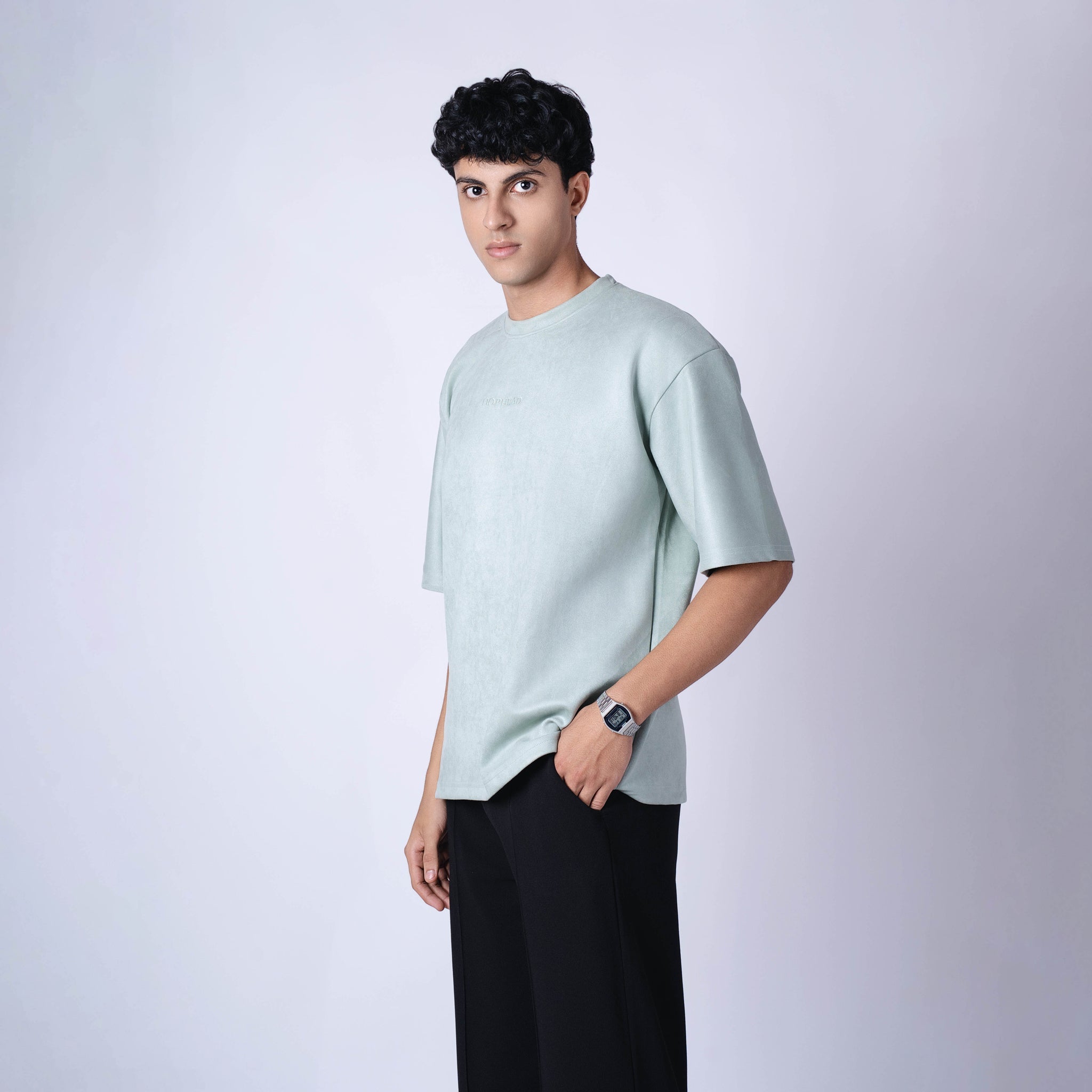 PISTACHIO EMBROIDERED SUEDE T - SHIRT - Hophead