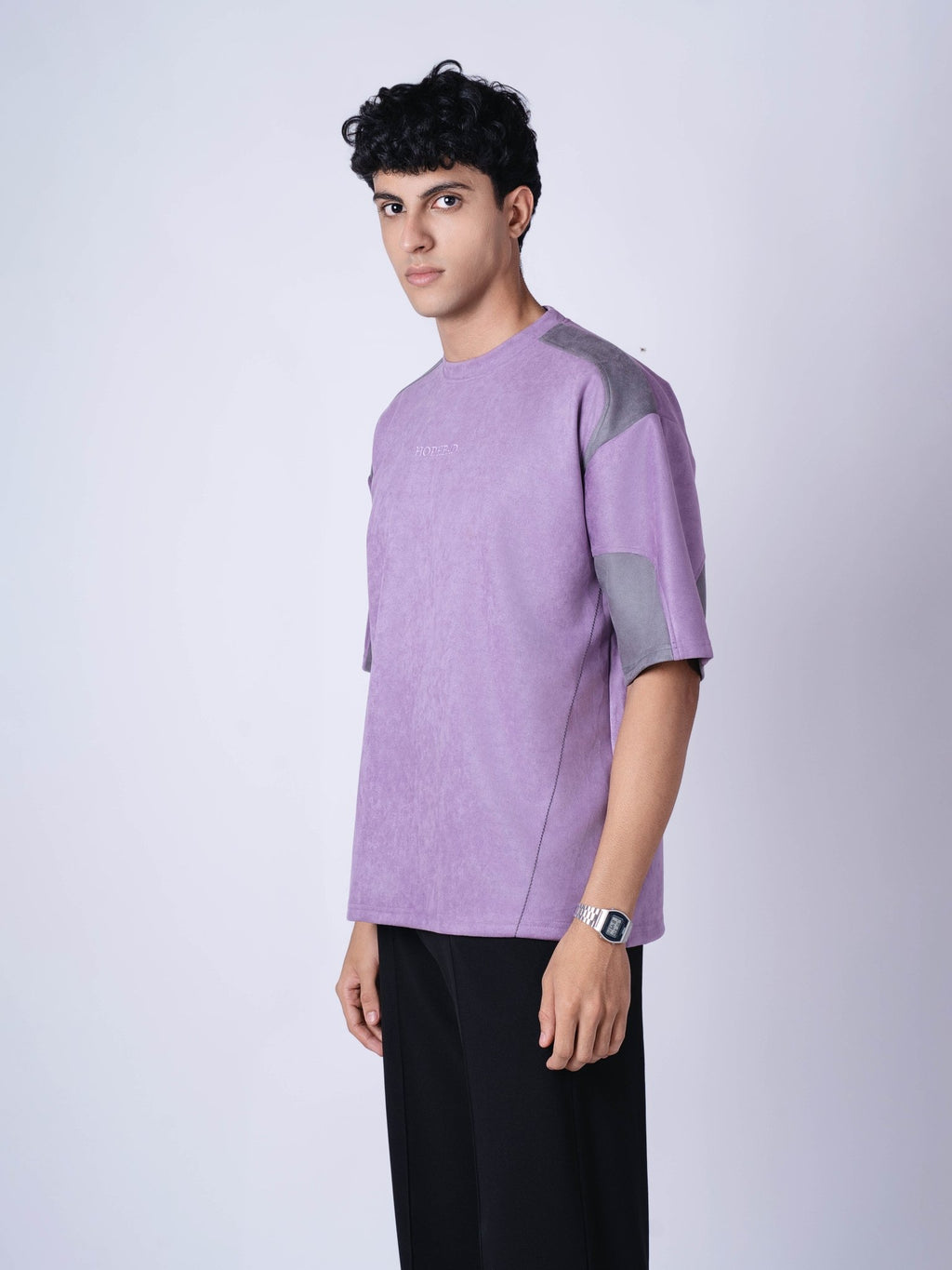 PURPLE AND CHARCOAL DUAL TONE SUEDE T - SHIRT - Hophead