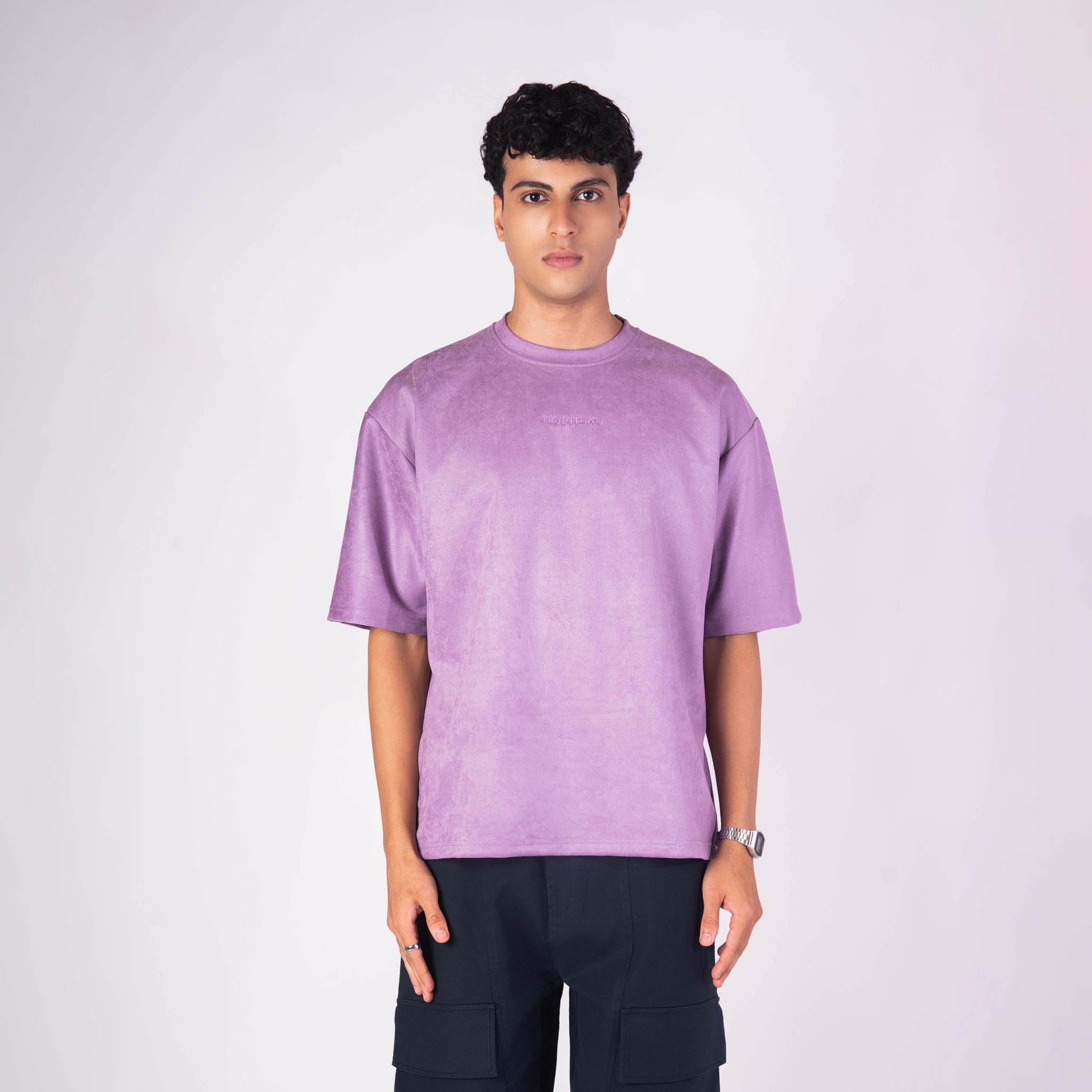 PURPLE EMBROIDERED SUEDE T - SHIRT - Hophead