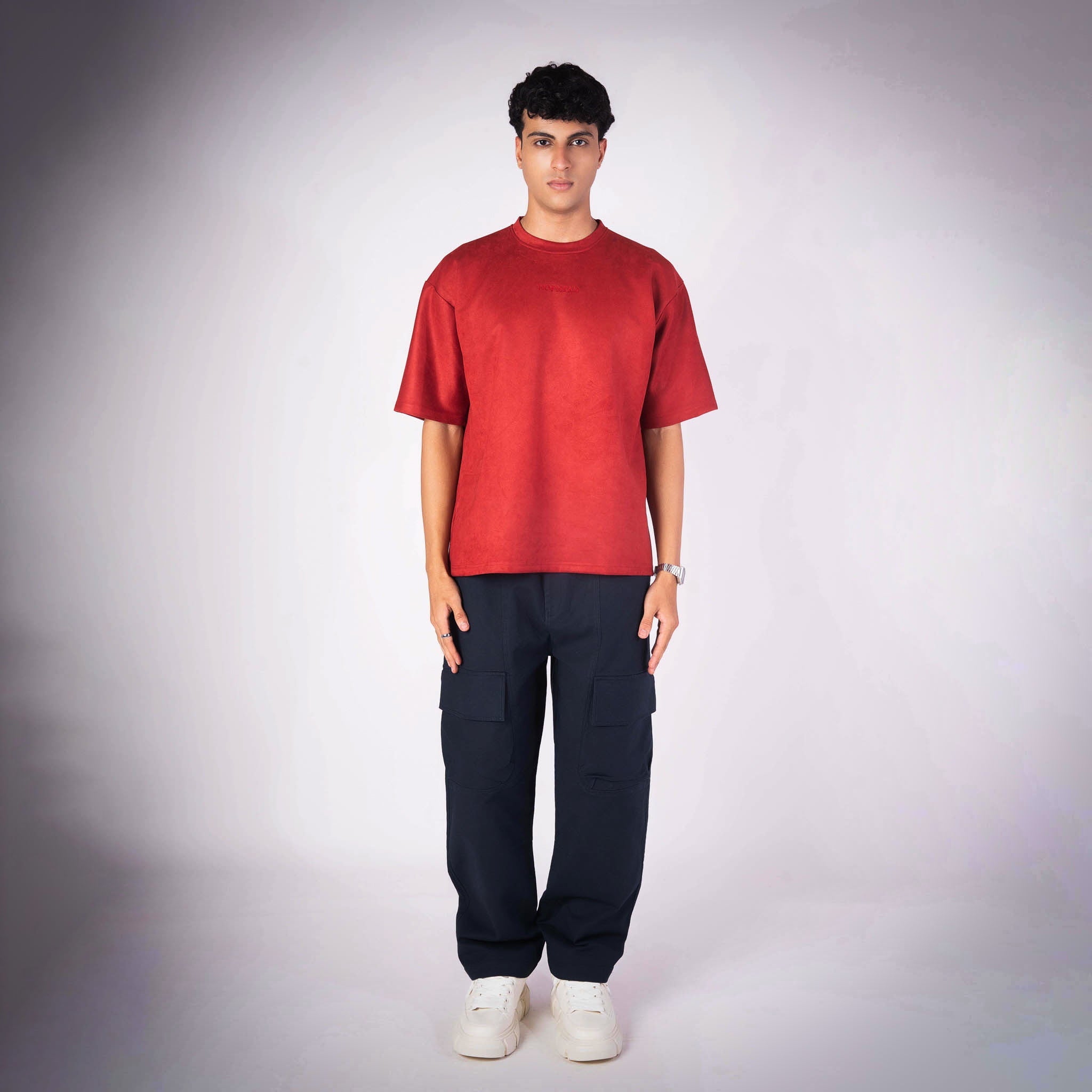 RED SUEDE EMBROIDERED T - SHIRT - Hophead