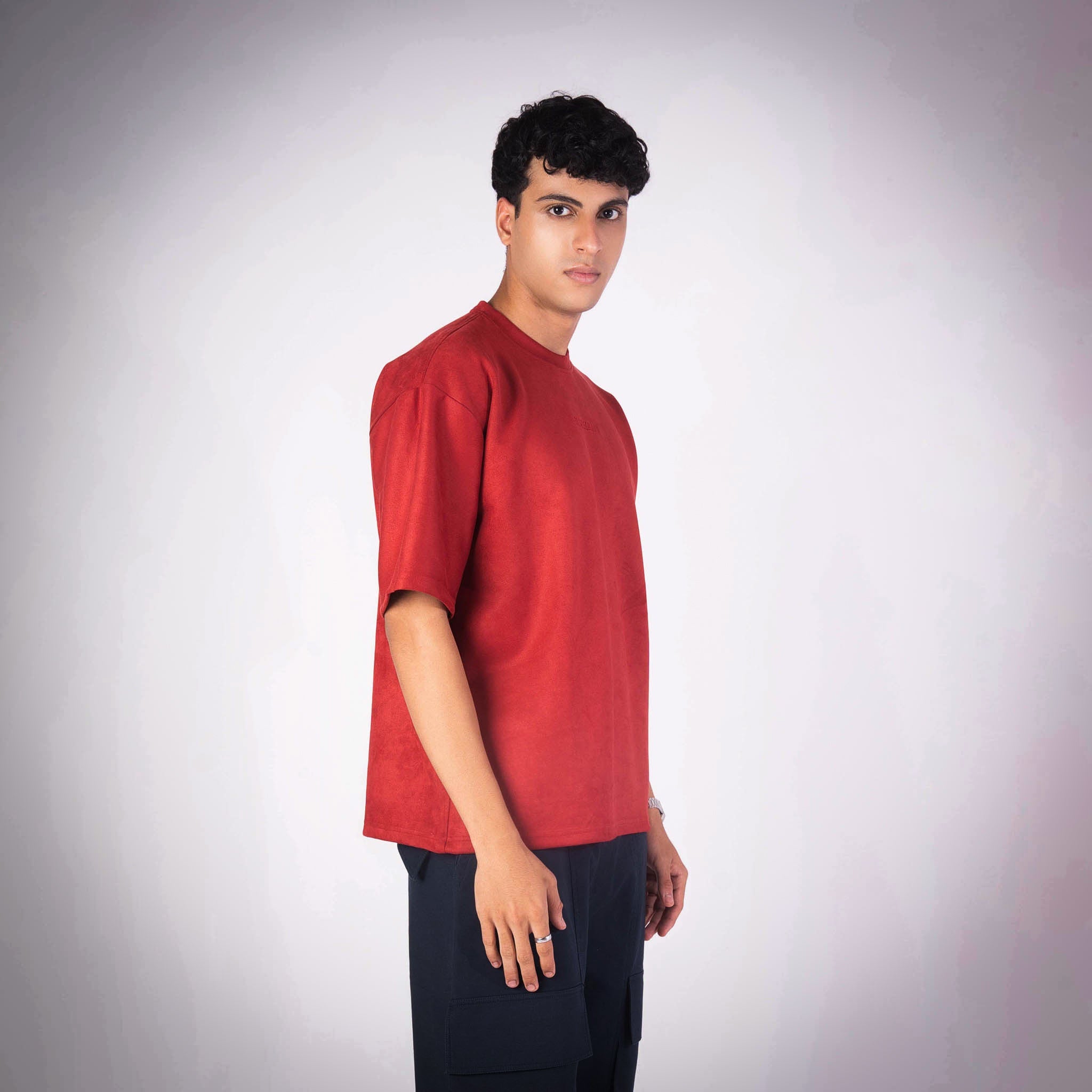 RED SUEDE EMBROIDERED T - SHIRT - Hophead