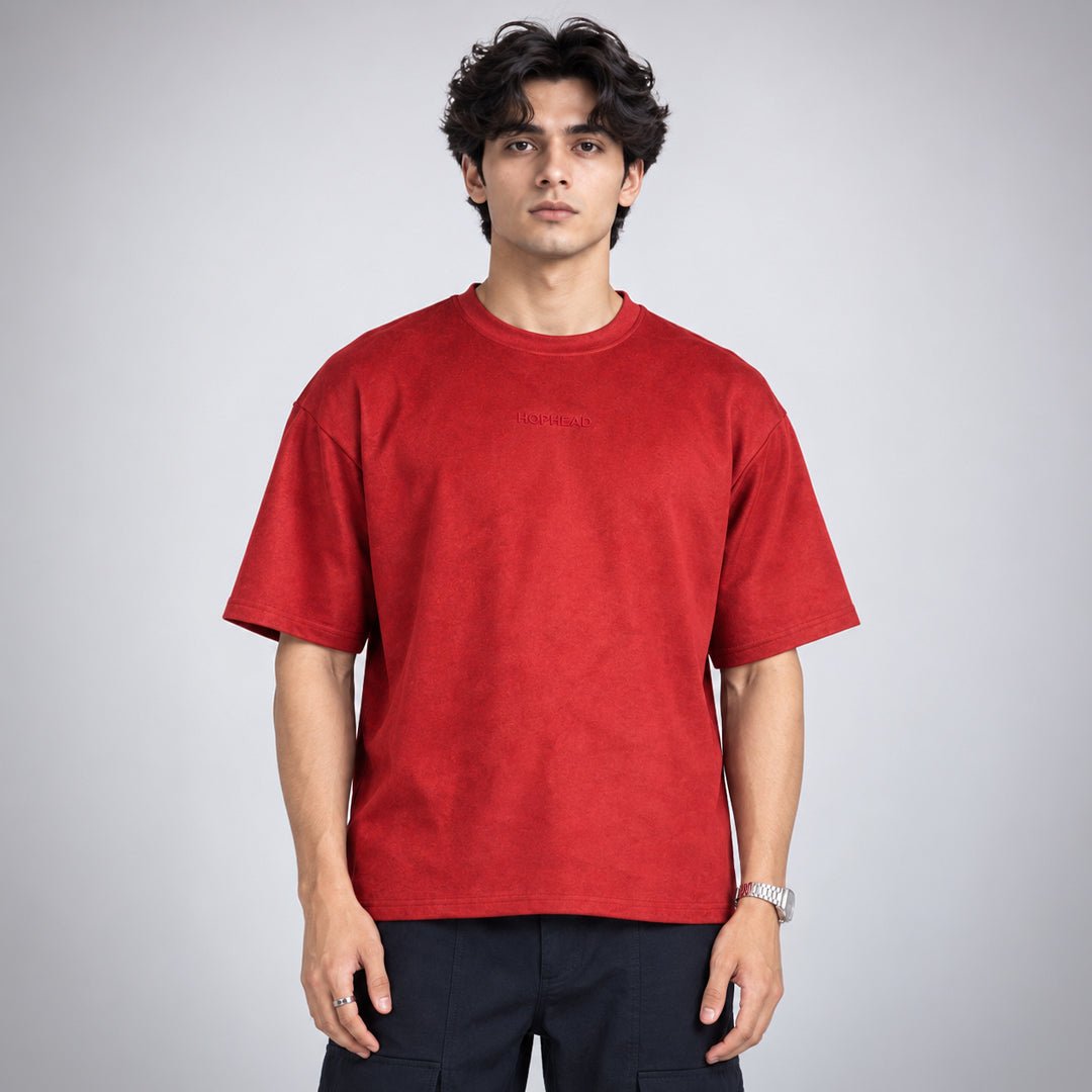 RED SUEDE EMBROIDERED T-SHIRT - Hophead