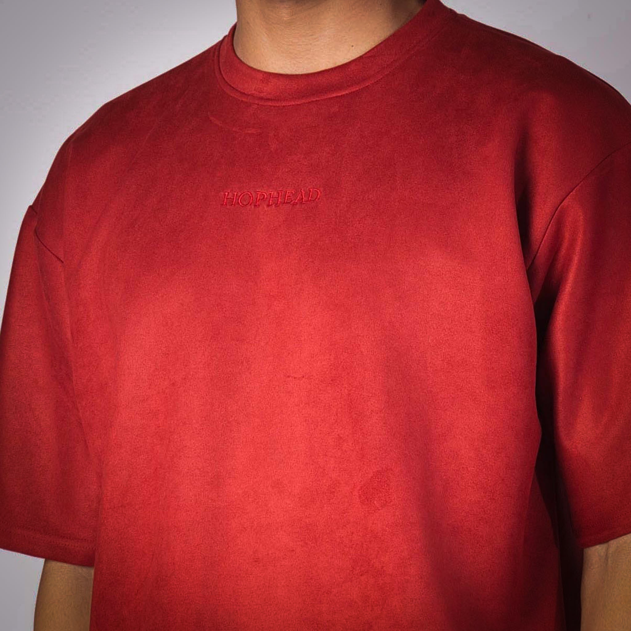 RED SUEDE EMBROIDERED T - SHIRT - Hophead