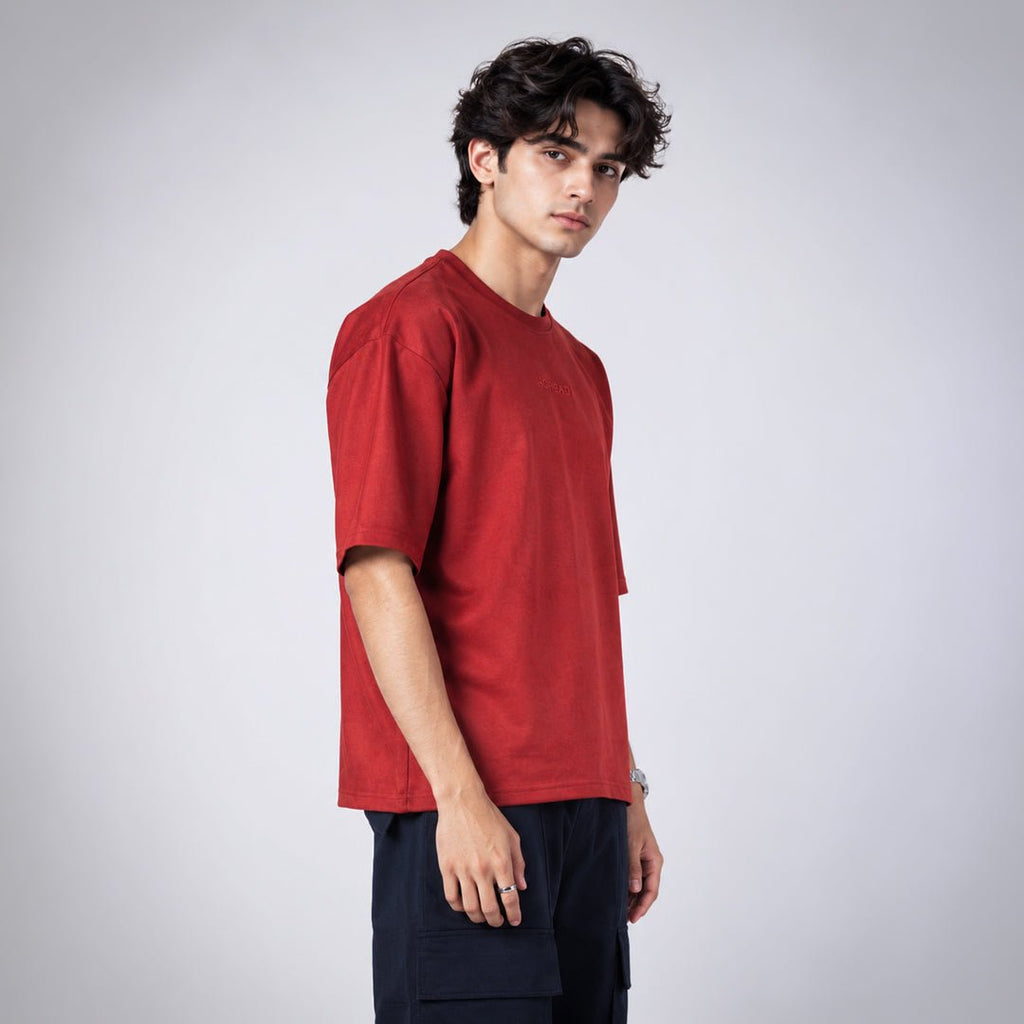 RED SUEDE EMBROIDERED T-SHIRT - Hophead