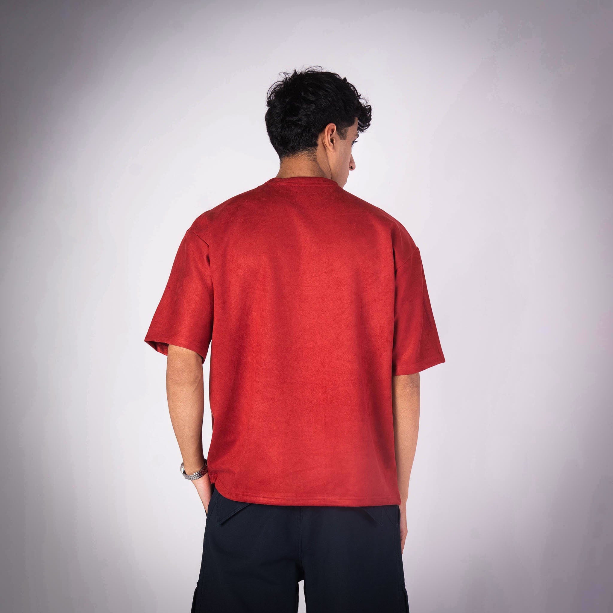 RED SUEDE EMBROIDERED T - SHIRT - Hophead