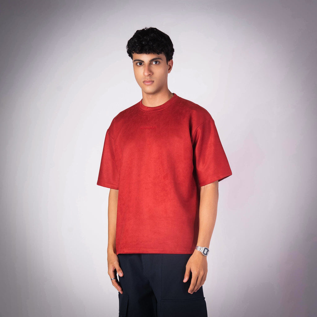 RED SUEDE EMBROIDERED T - SHIRT - Hophead