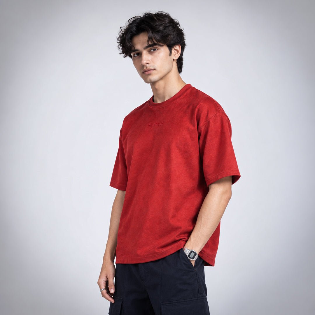 RED SUEDE EMBROIDERED T-SHIRT - Hophead