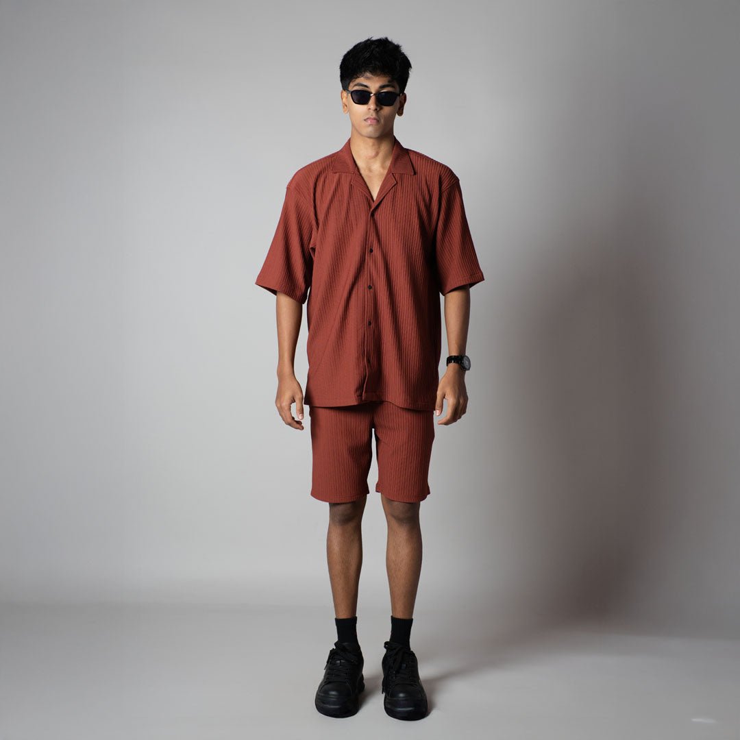 RUST STRIPPED TEXTURED CO - ORD SET - Hophead