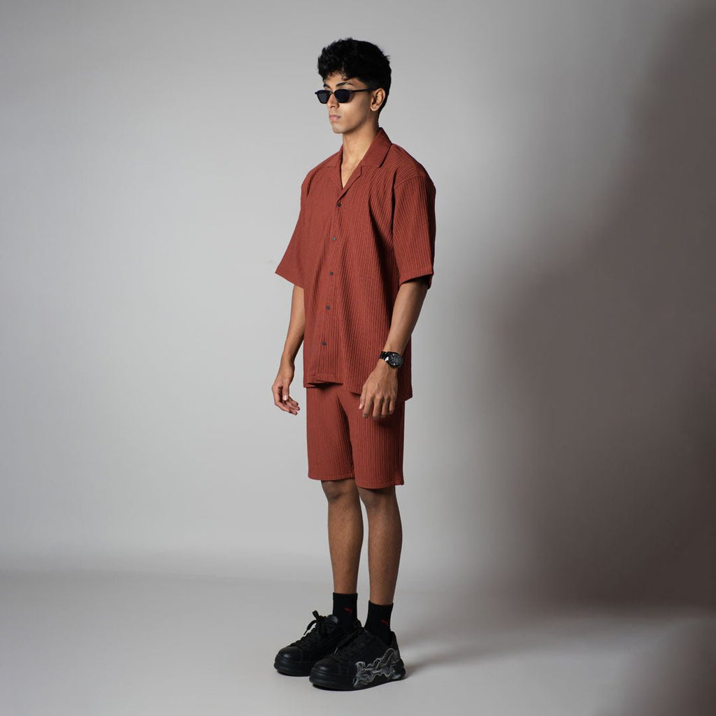 RUST STRIPPED TEXTURED CO - ORD SET - Hophead