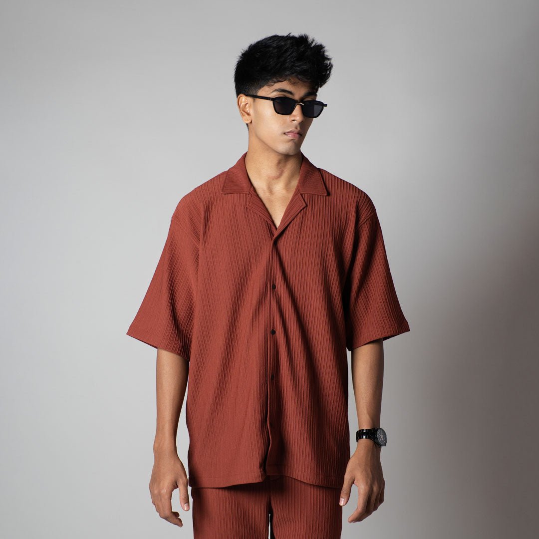 RUST STRIPPED TEXTURED CO - ORD SET - Hophead