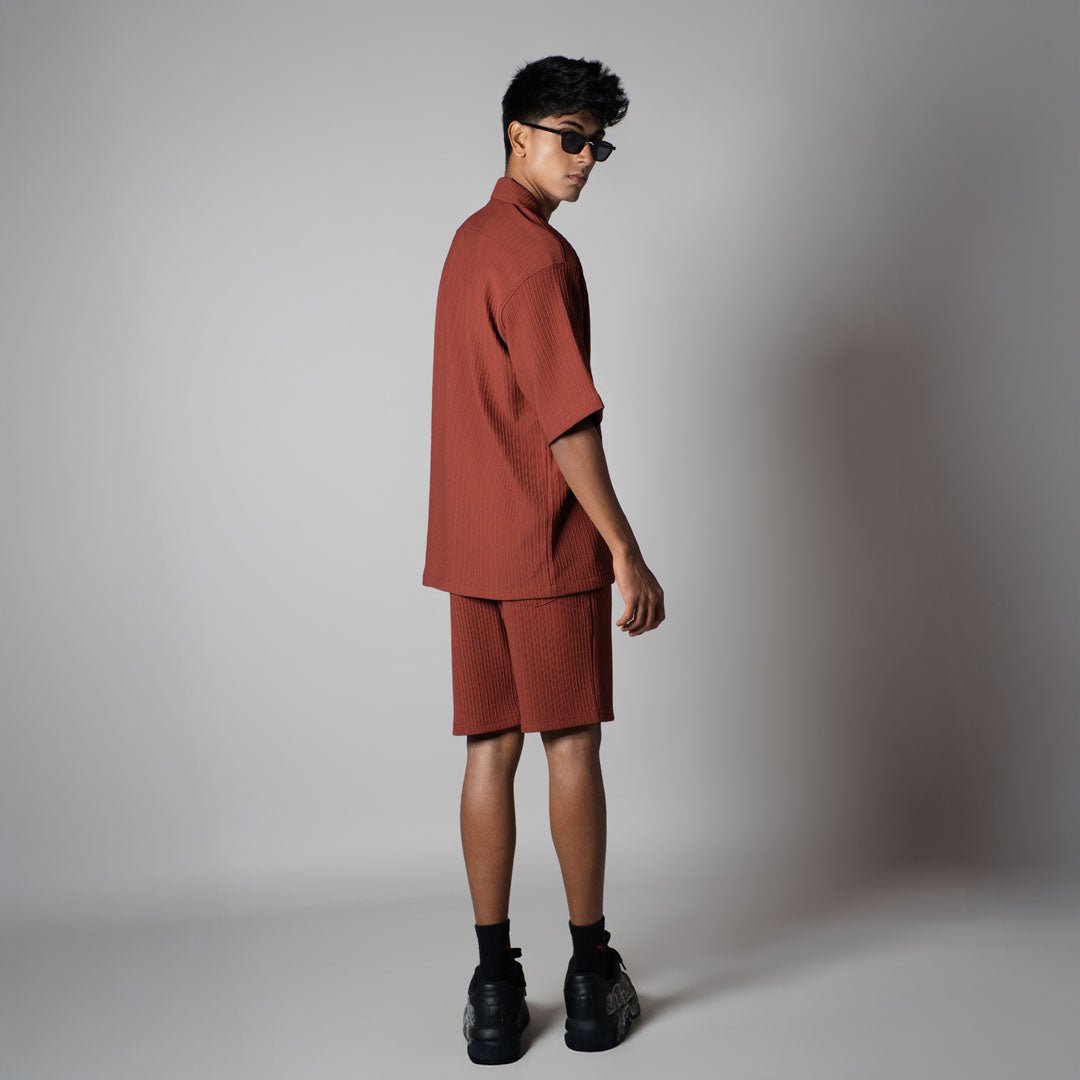 RUST STRIPPED TEXTURED CO - ORD SET - Hophead