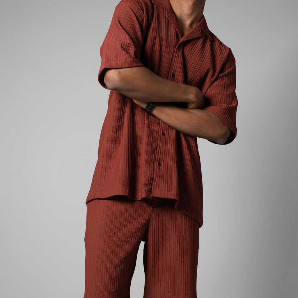 RUST STRIPPED TEXTURED CO - ORD SET - Hophead