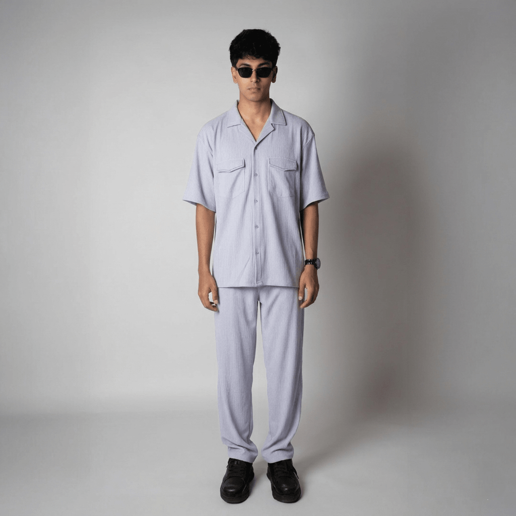 SILVER GREY CRINKLE CO - ORD SET - Hophead