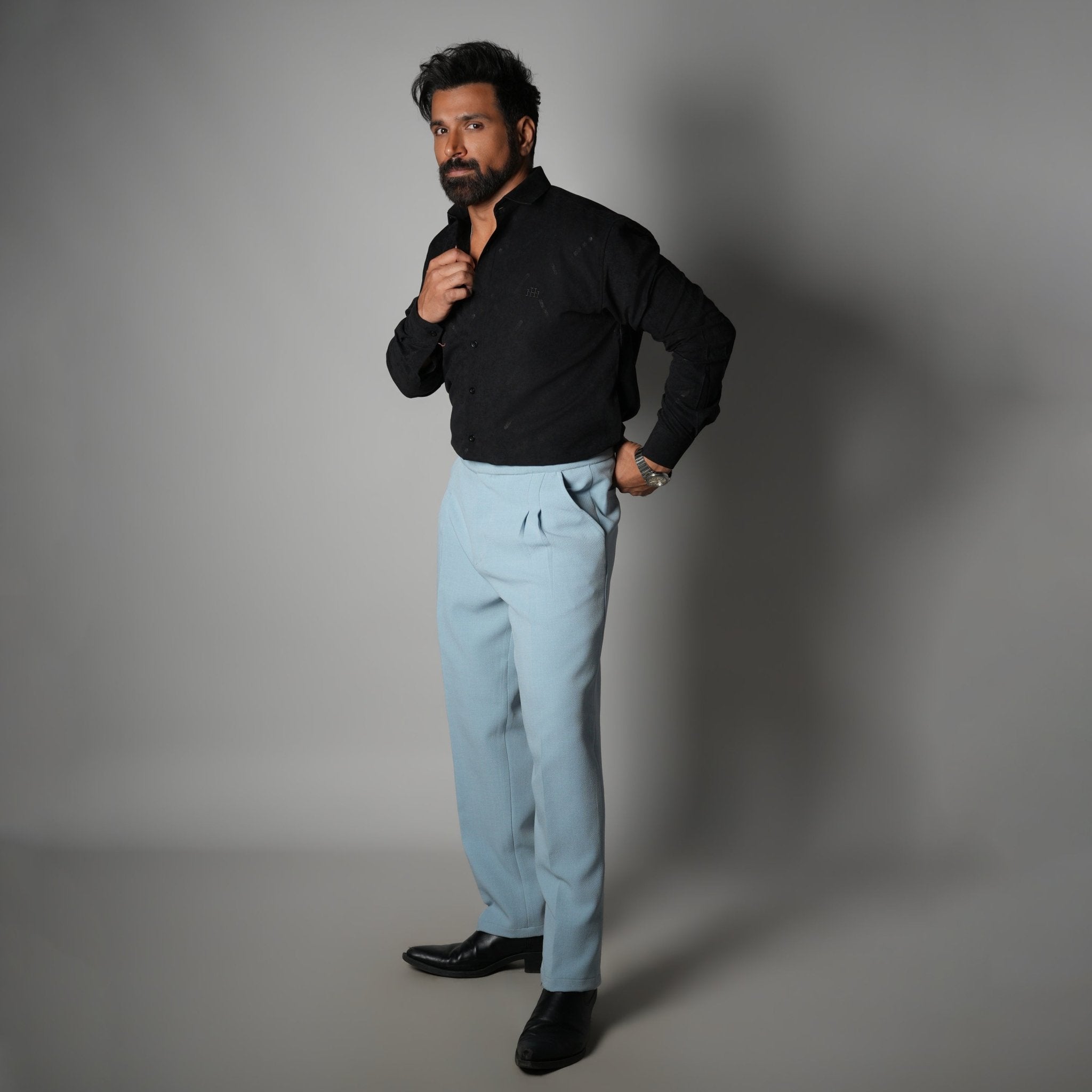 SKY BLUE DOUBLE FLAP TROUSER - Hophead