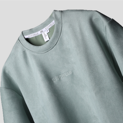 PISTACHIO EMBROIDERED SUEDE T-SHIRT