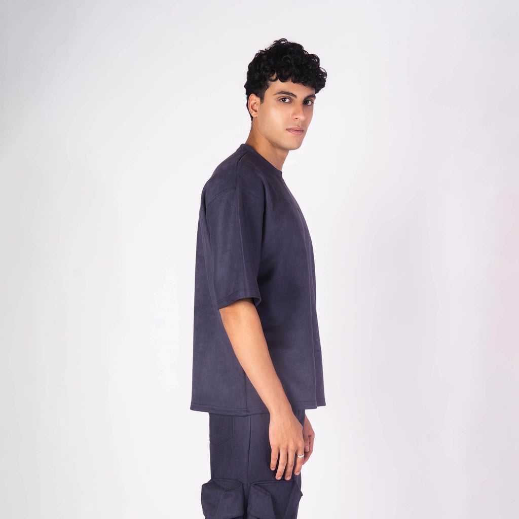 SPACE BLUE SUEDE EMBROIDERED T - SHIRT - Hophead