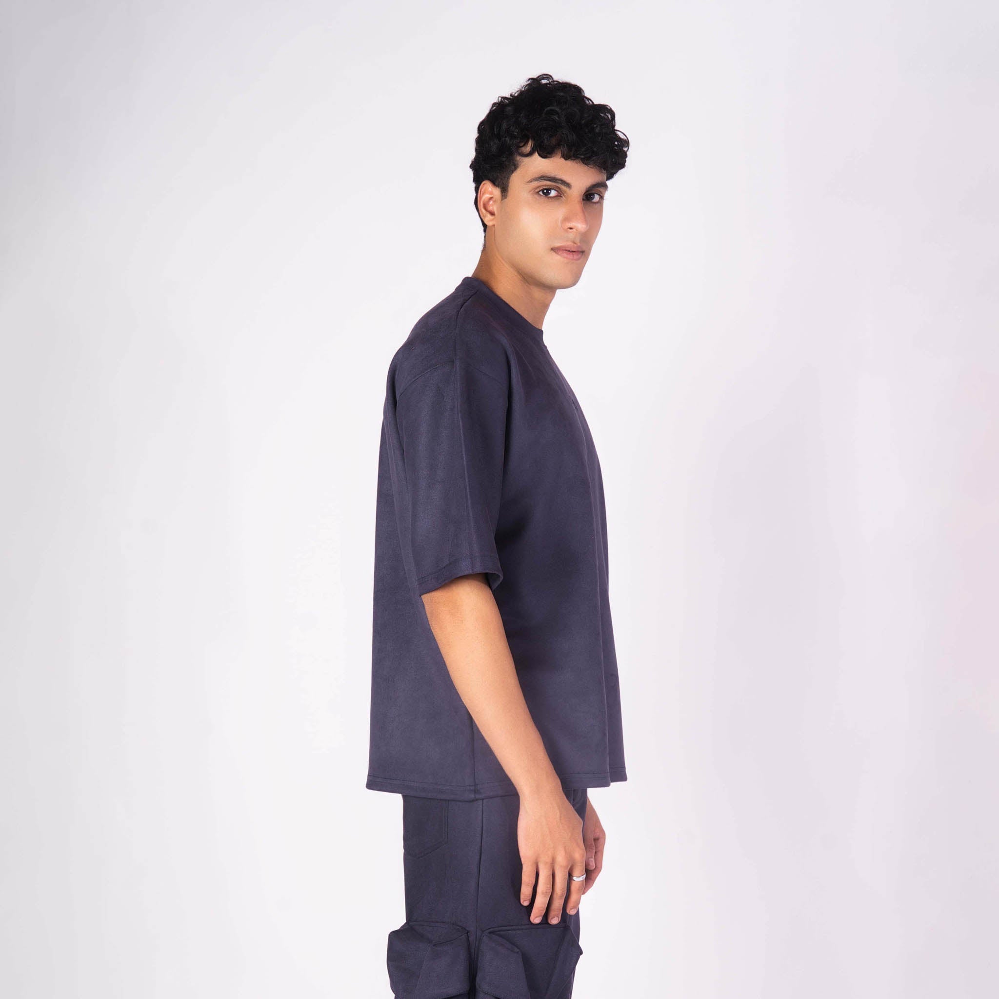 SPACE BLUE SUEDE EMBROIDERED T - SHIRT - Hophead