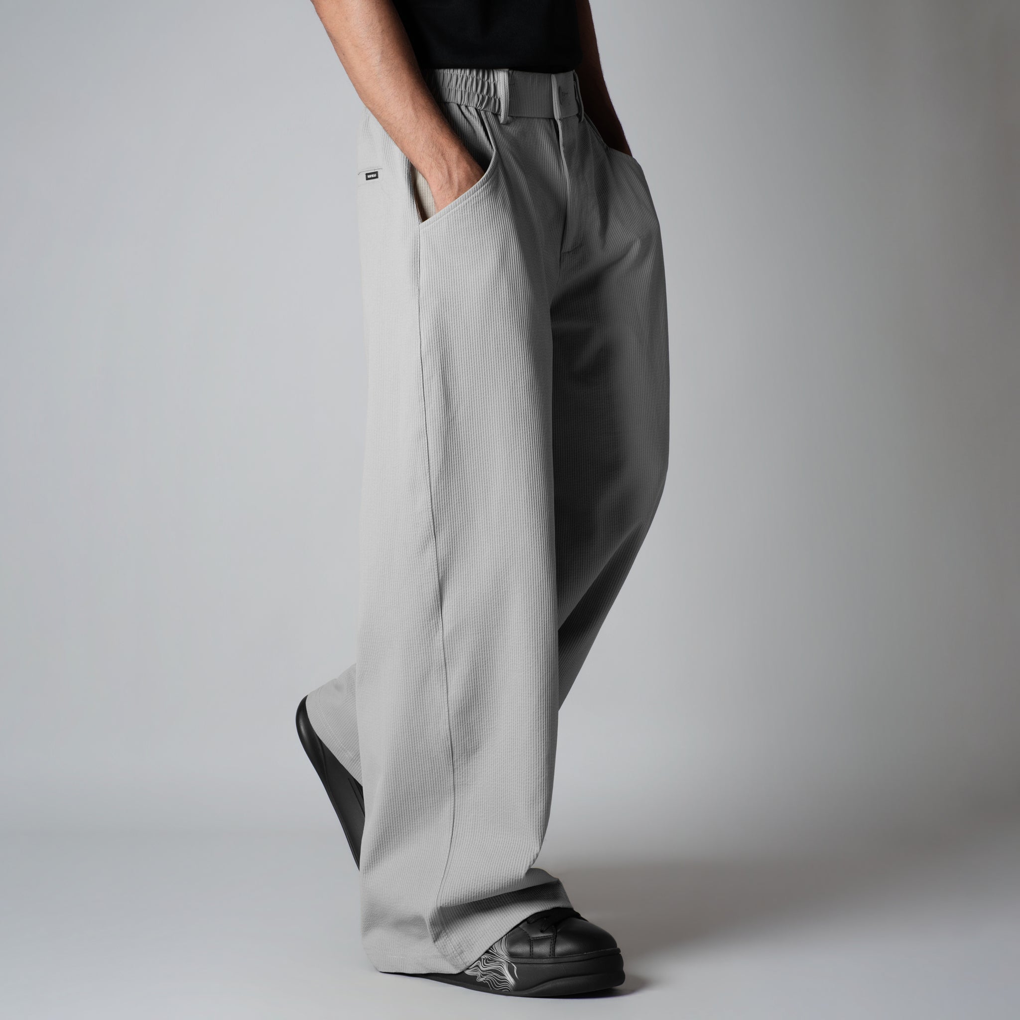 STONE GREY PIN - RIB WIDE PANTS - Hophead