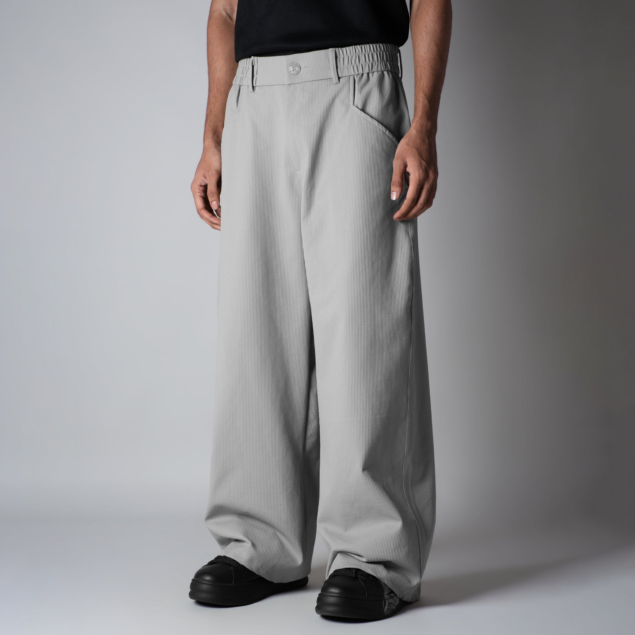 STONE GREY PIN - RIB WIDE PANTS - Hophead