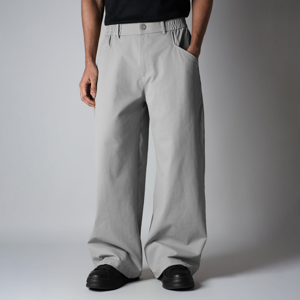 STONE GREY PIN - RIB WIDE PANTS - Hophead