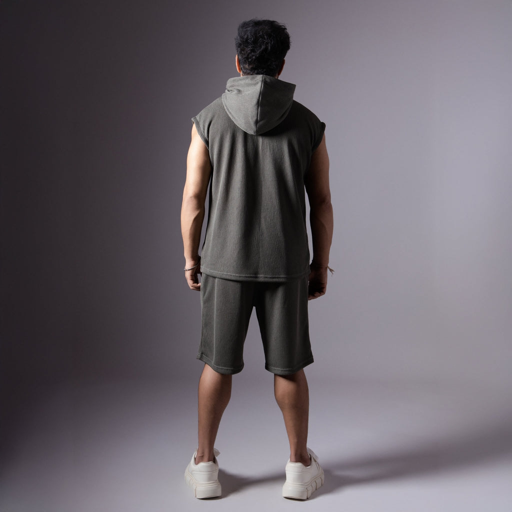STONE GREY SLEEVELESS HOODIE & SHORTS CO - ORD SET - Hophead