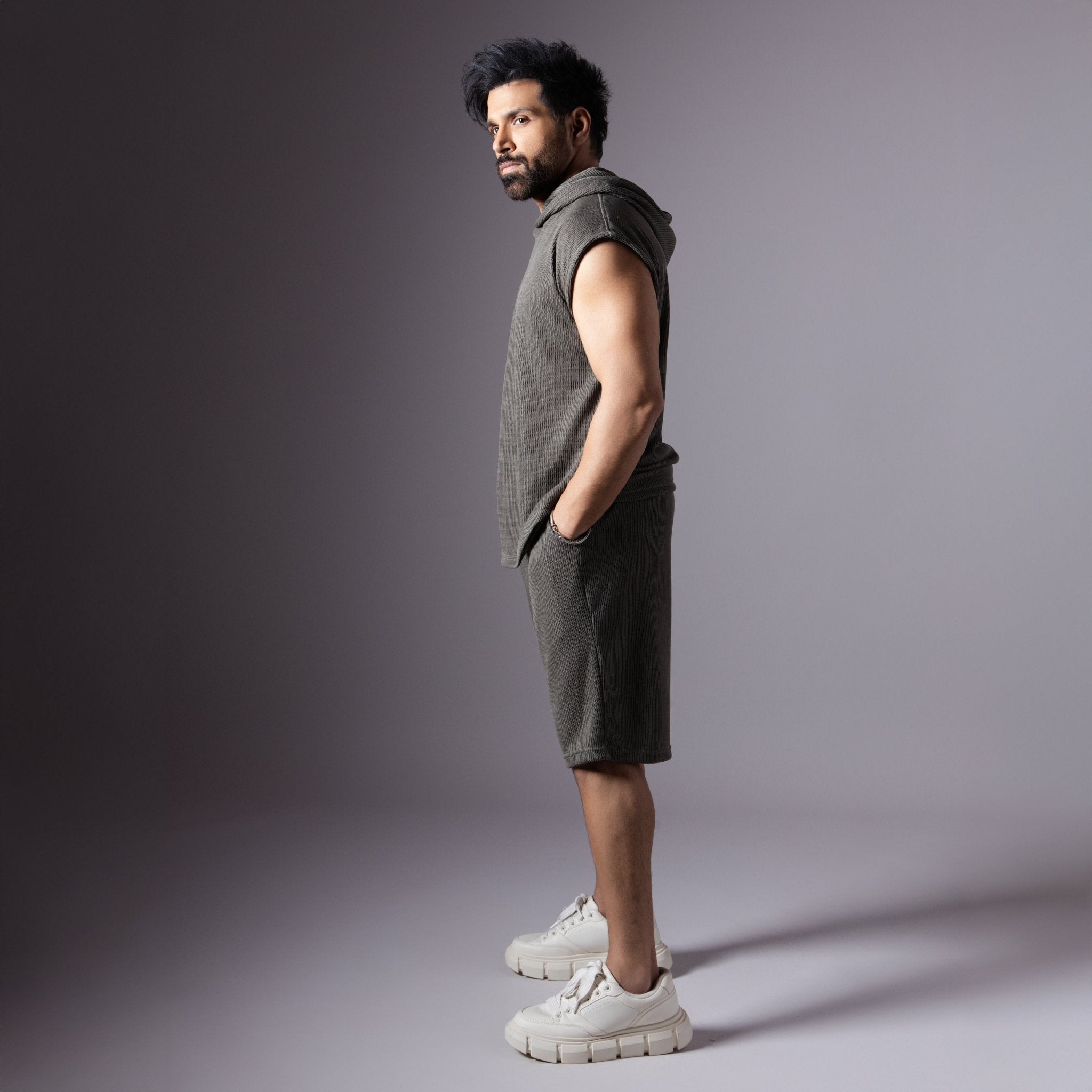 STONE GREY SLEEVELESS HOODIE & SHORTS CO - ORD SET - Hophead