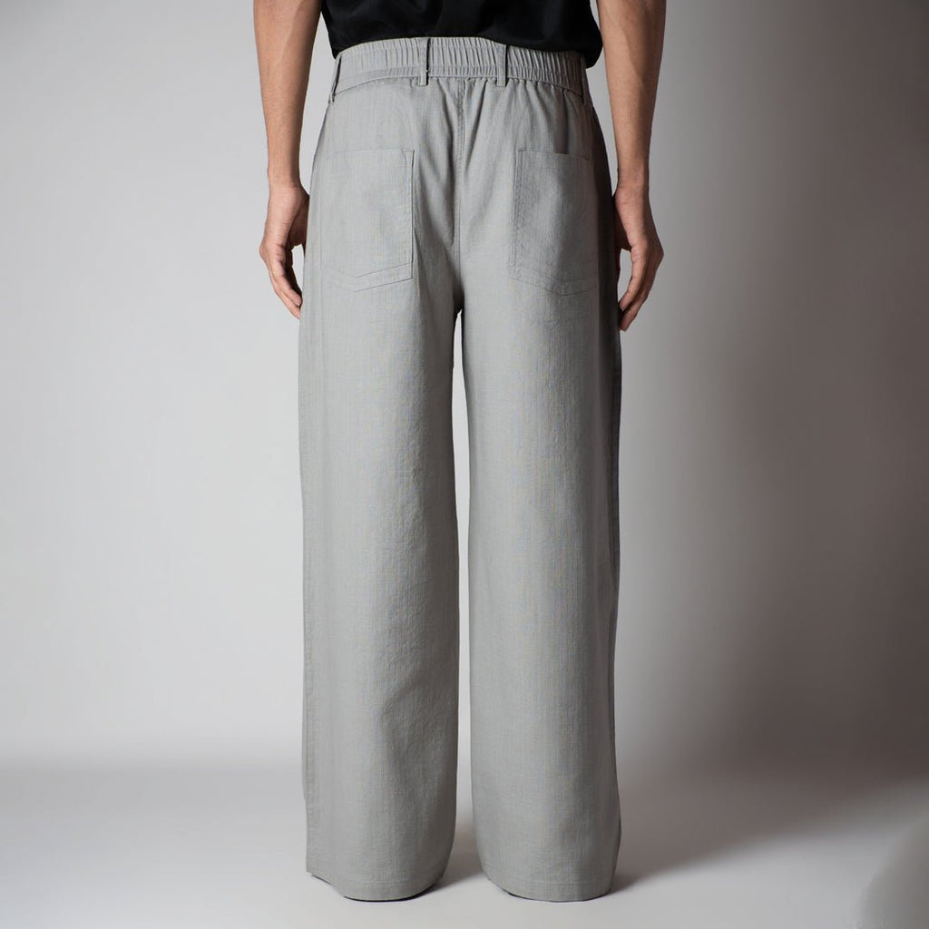 STONE GREY TEXTURED LINEN TRAVEL PANTS - Hophead