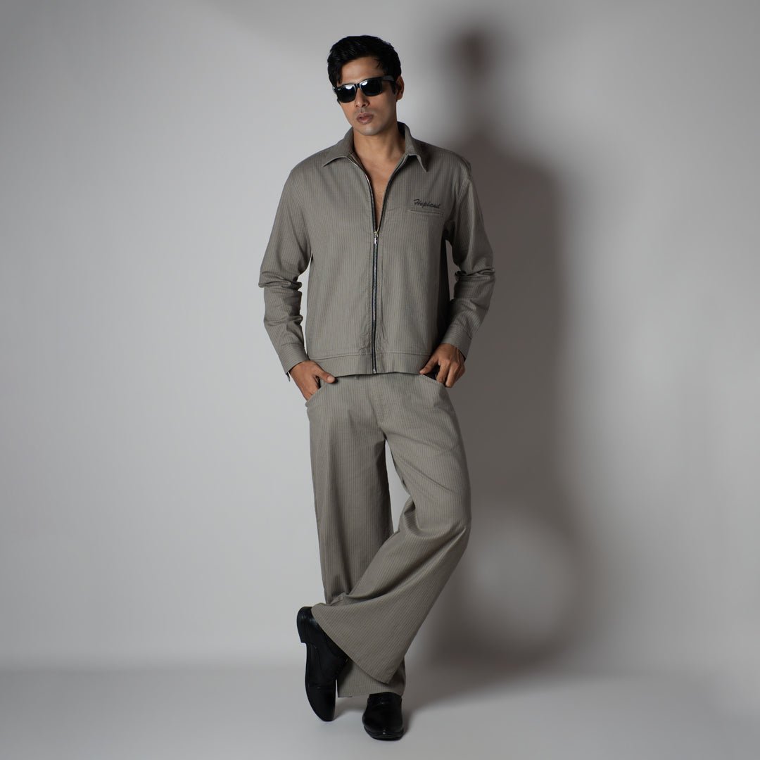 STONE GREY VERTICAL STRIPED ZIPPER JACKET - Hophead
