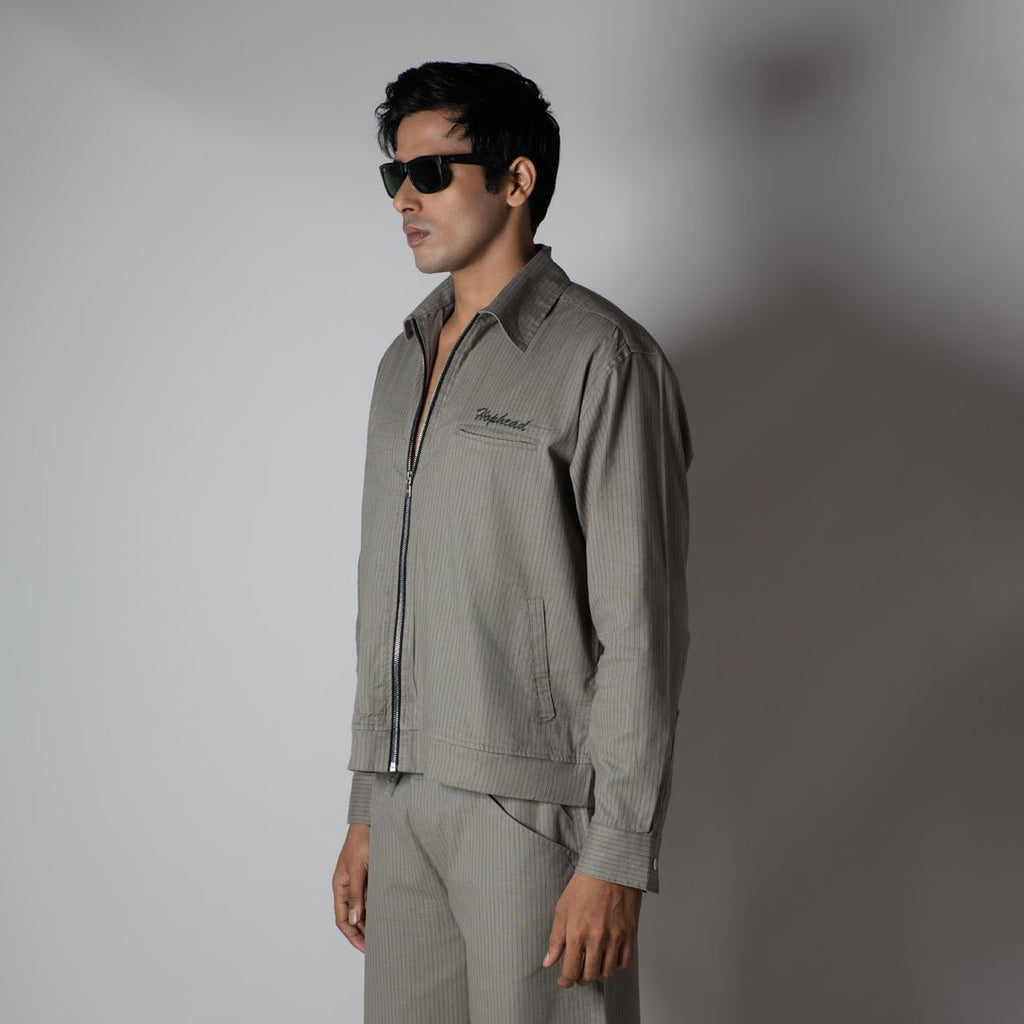 STONE GREY VERTICAL STRIPED ZIPPER JACKET - Hophead