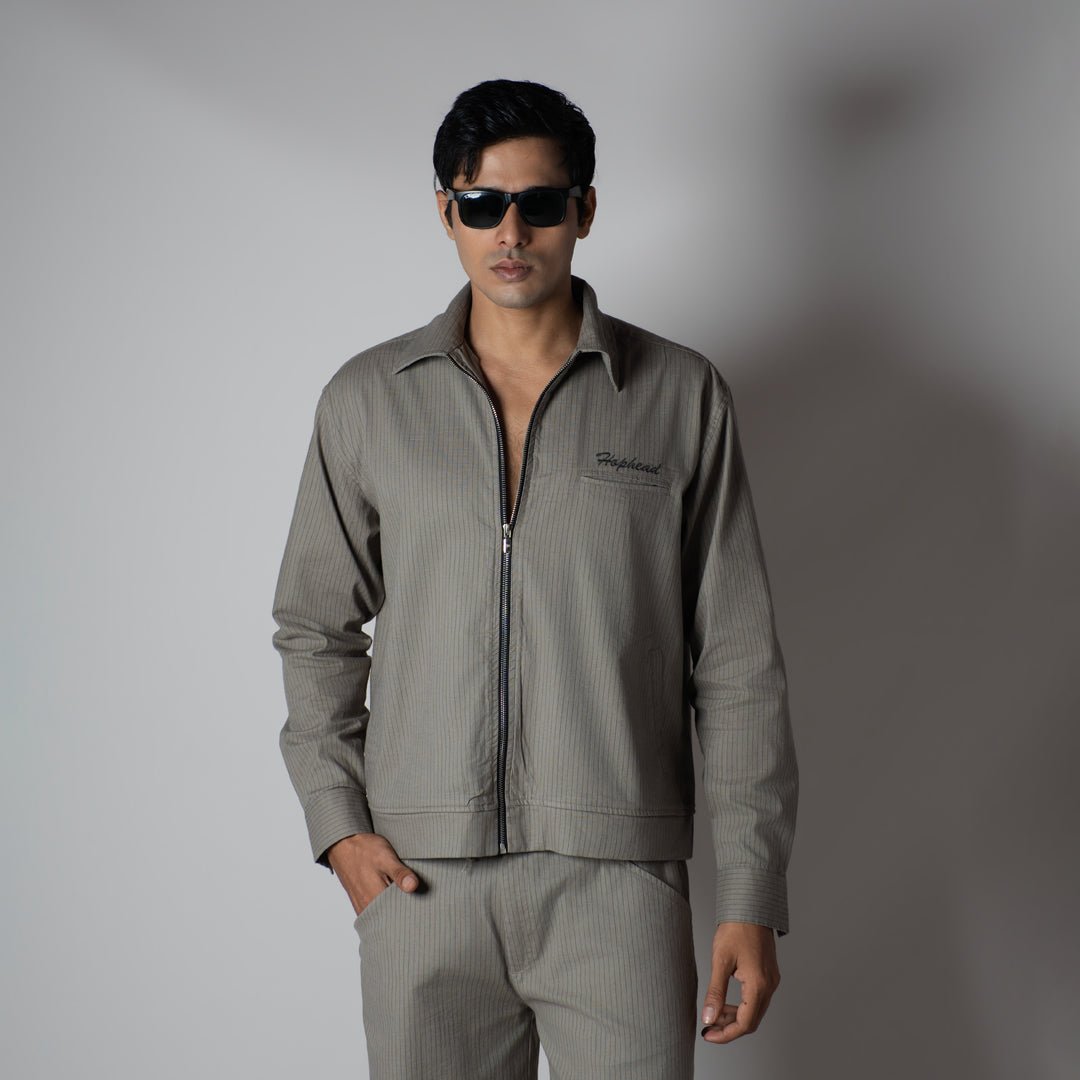 STONE GREY VERTICAL STRIPED ZIPPER JACKET - Hophead