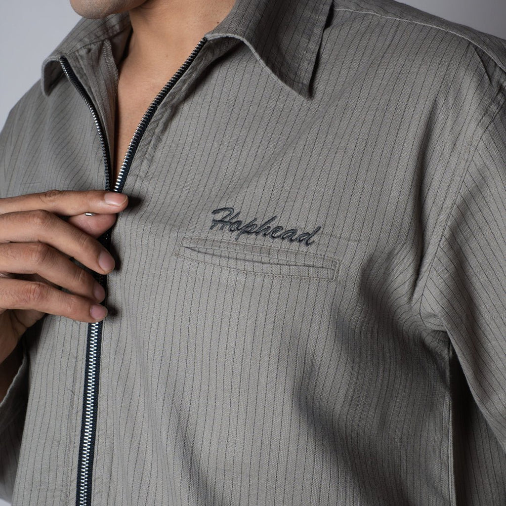 STONE GREY VERTICAL STRIPED ZIPPER JACKET - Hophead