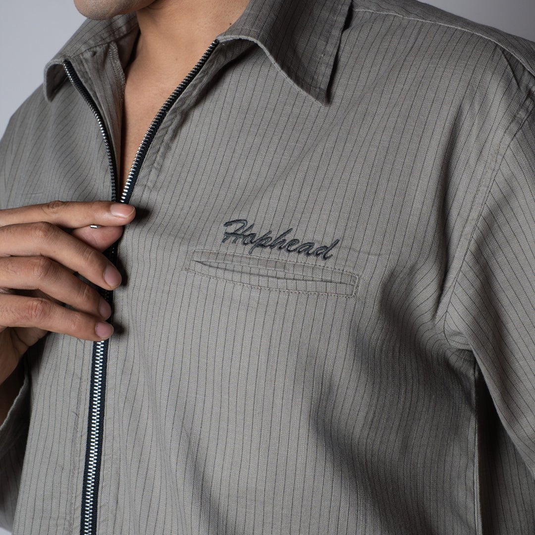 STONE GREY VERTICAL STRIPED ZIPPER JACKET - Hophead