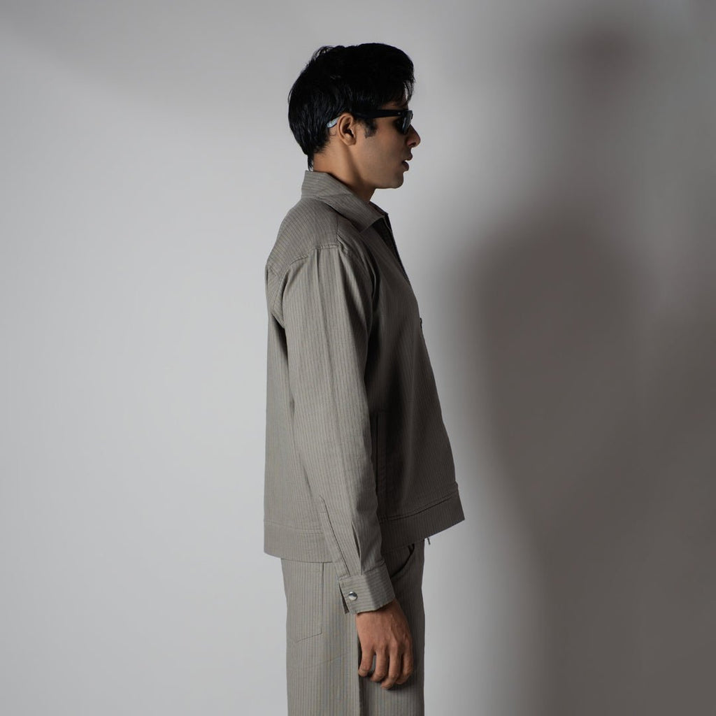 STONE GREY VERTICAL STRIPED ZIPPER JACKET - Hophead