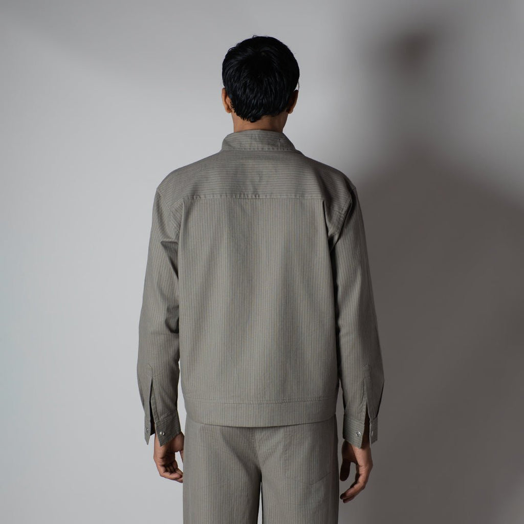 STONE GREY VERTICAL STRIPED ZIPPER JACKET - Hophead