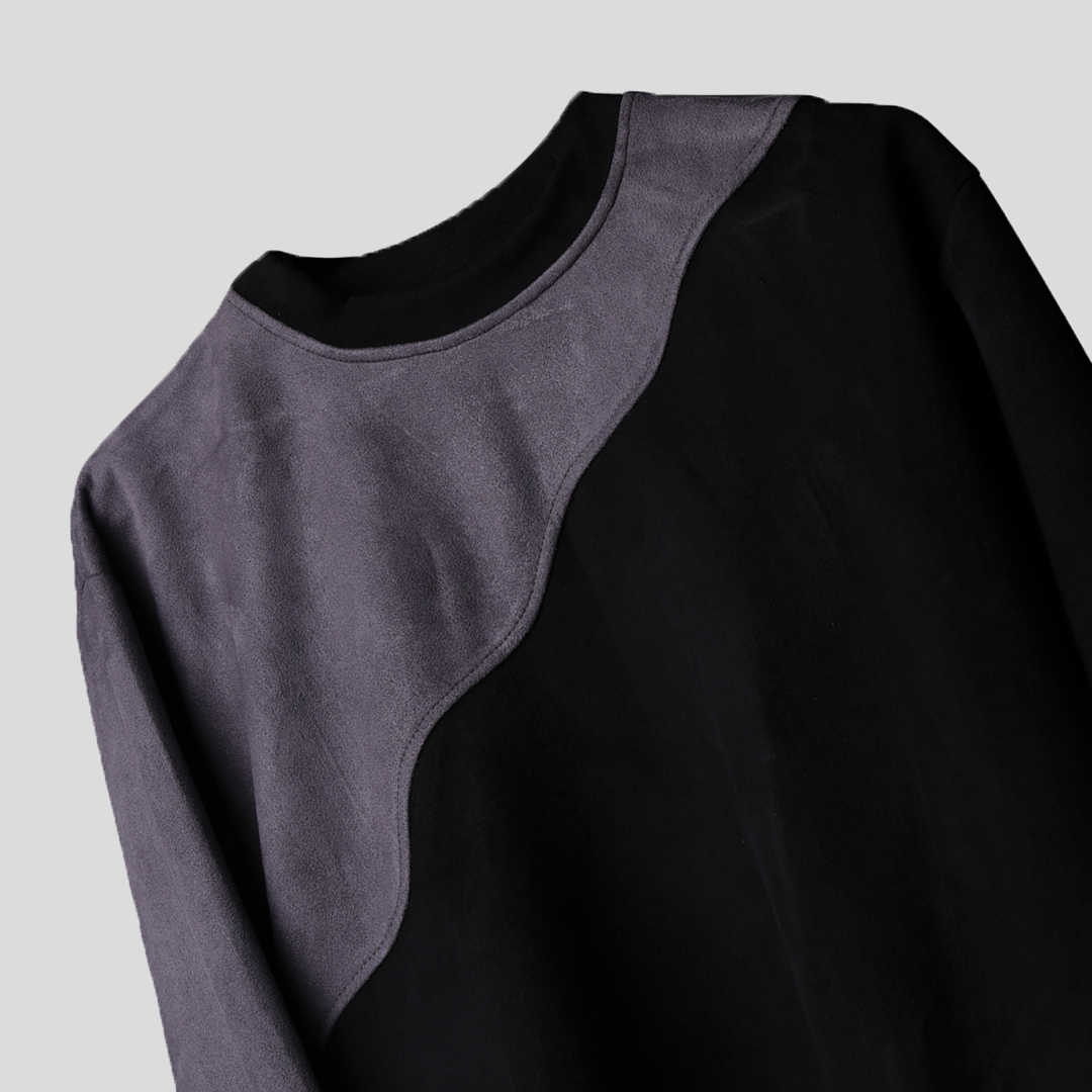 CHARCOAL WAVY SUEDE SWEATSHIRT