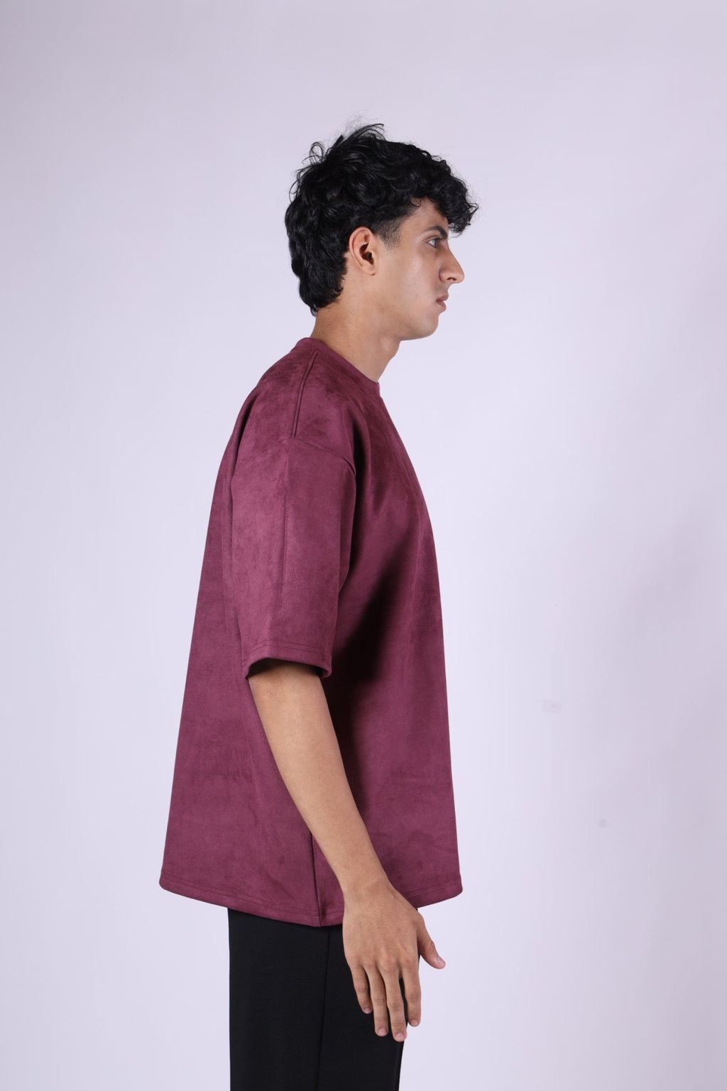 TYRIAN PURPLE EMBROIDERED SUEDE T - SHIRT - Hophead