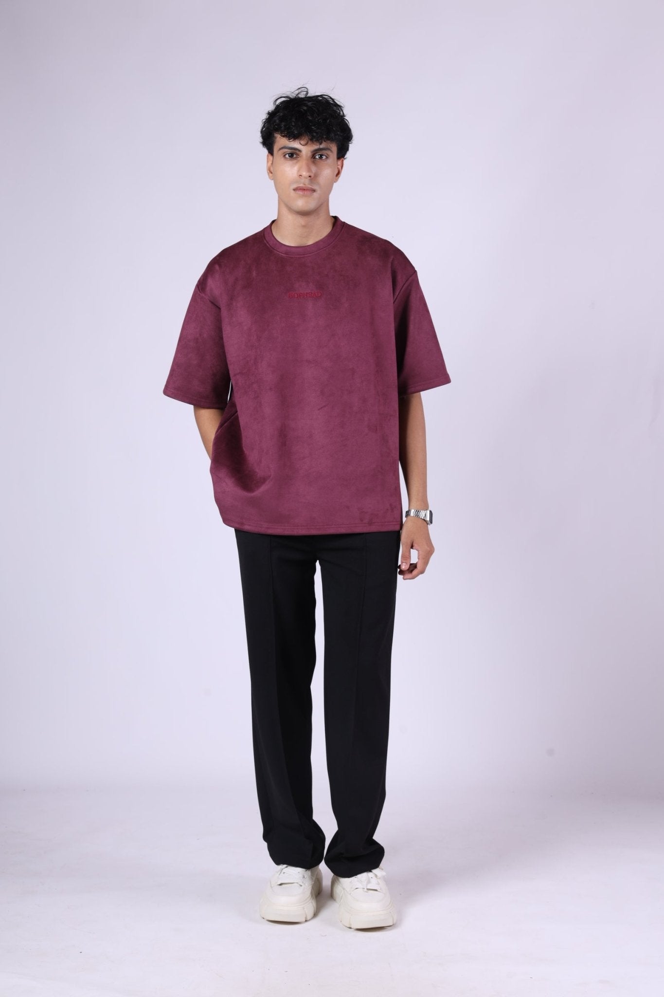 TYRIAN PURPLE EMBROIDERED SUEDE T - SHIRT - Hophead