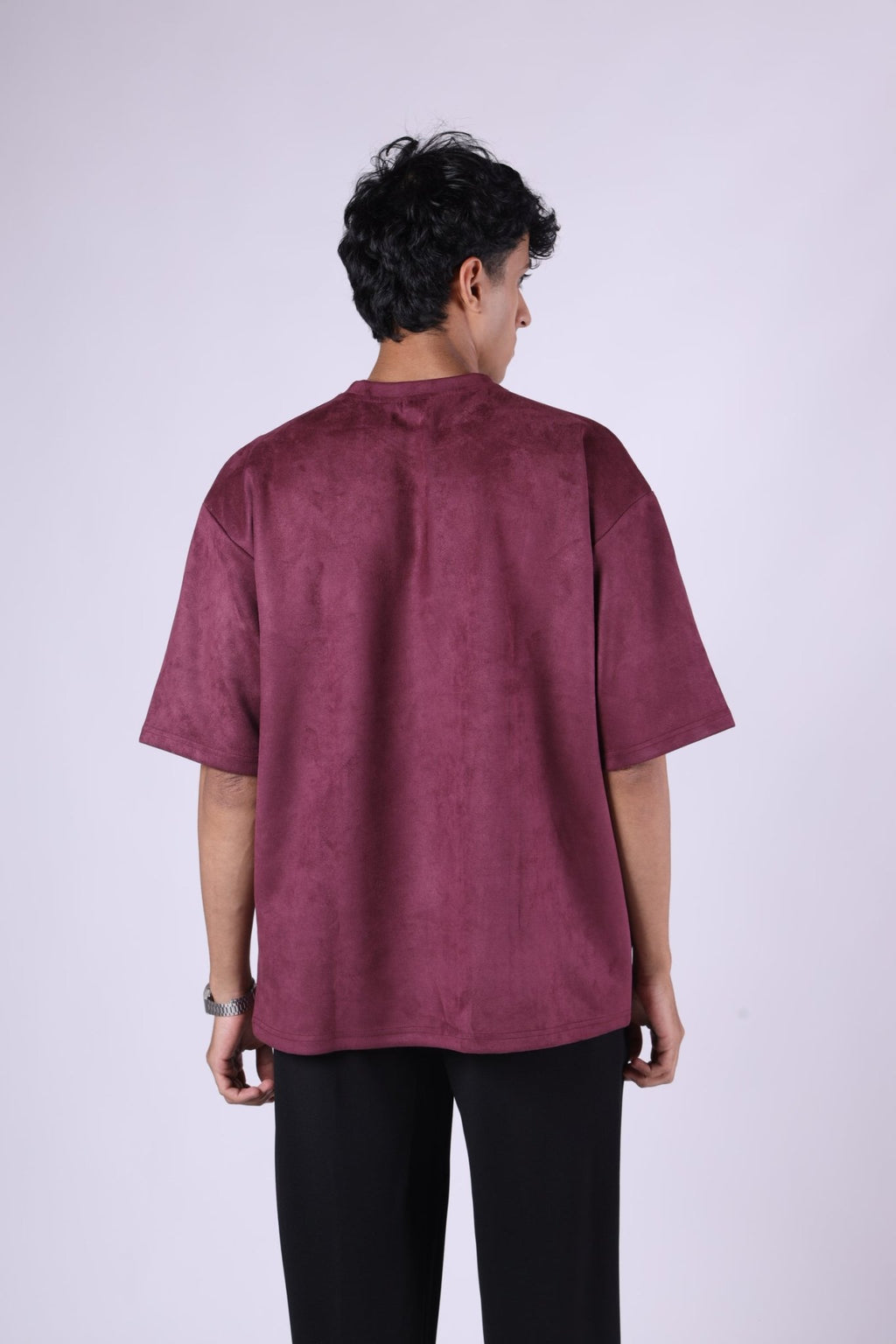 TYRIAN PURPLE EMBROIDERED SUEDE T - SHIRT - Hophead