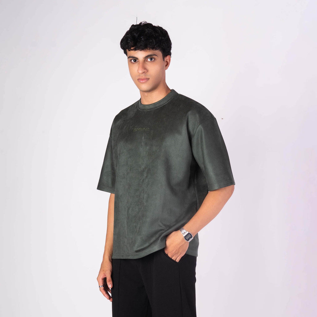 VINEYARD GREEN EMBROIDERED SUEDE T - SHIRT - Hophead