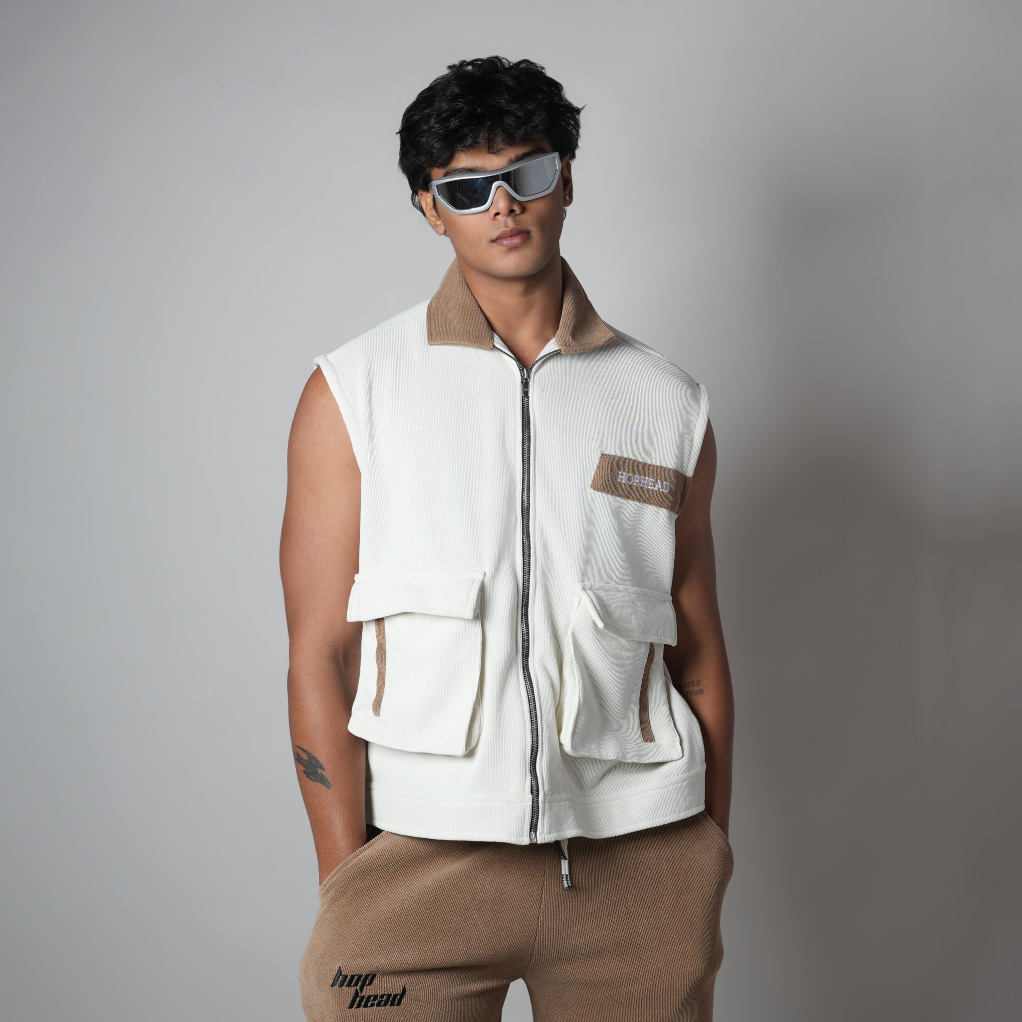 WHITE DUAL KNITDRIP UTILITY JACKET - Hophead
