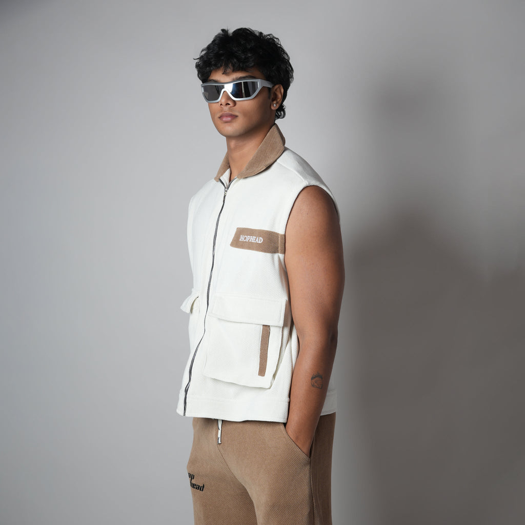 WHITE DUAL KNITDRIP UTILITY JACKET - Hophead