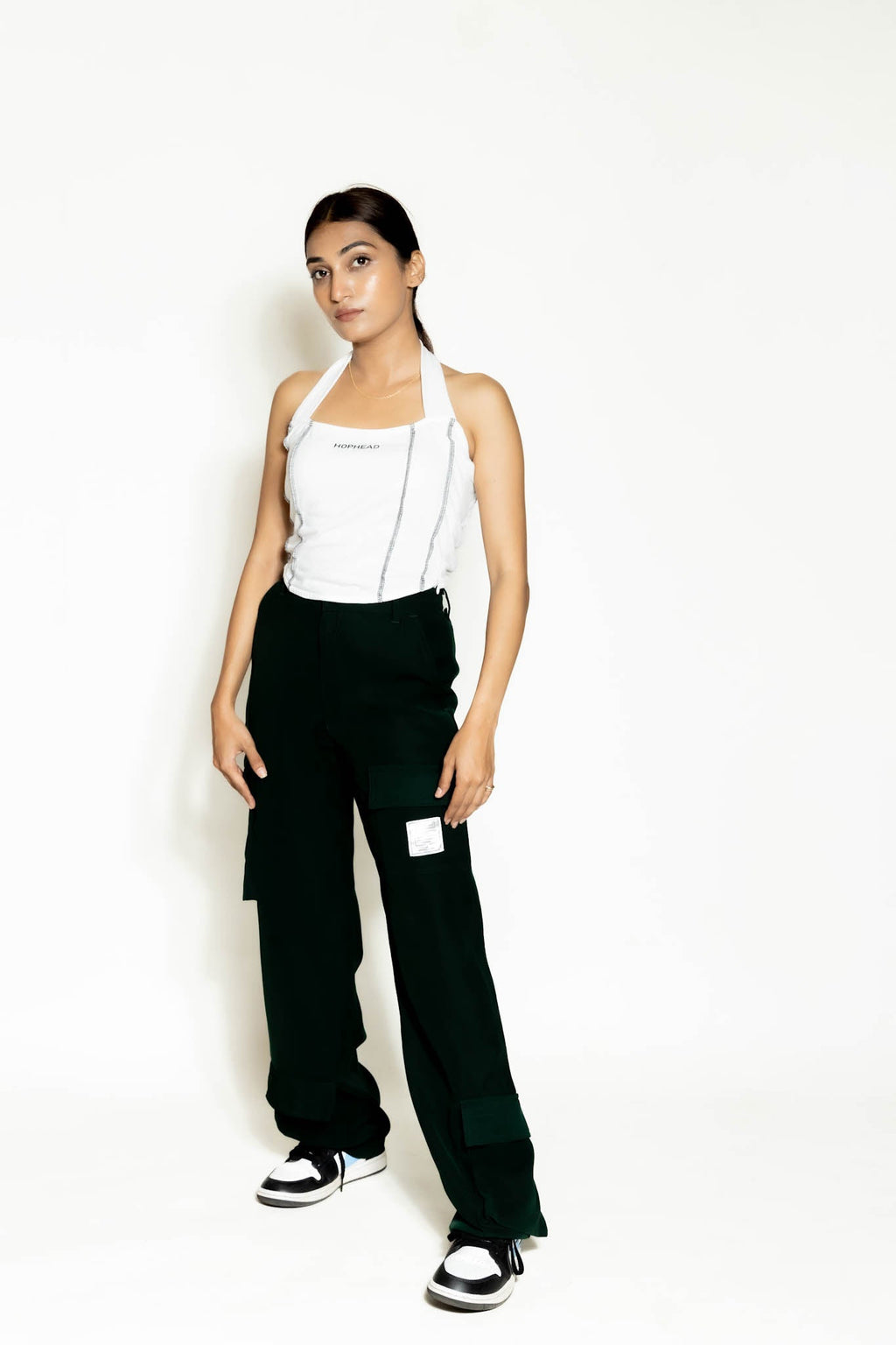 WHITE HALTER NECK STITCH - LINE TOP - Hophead