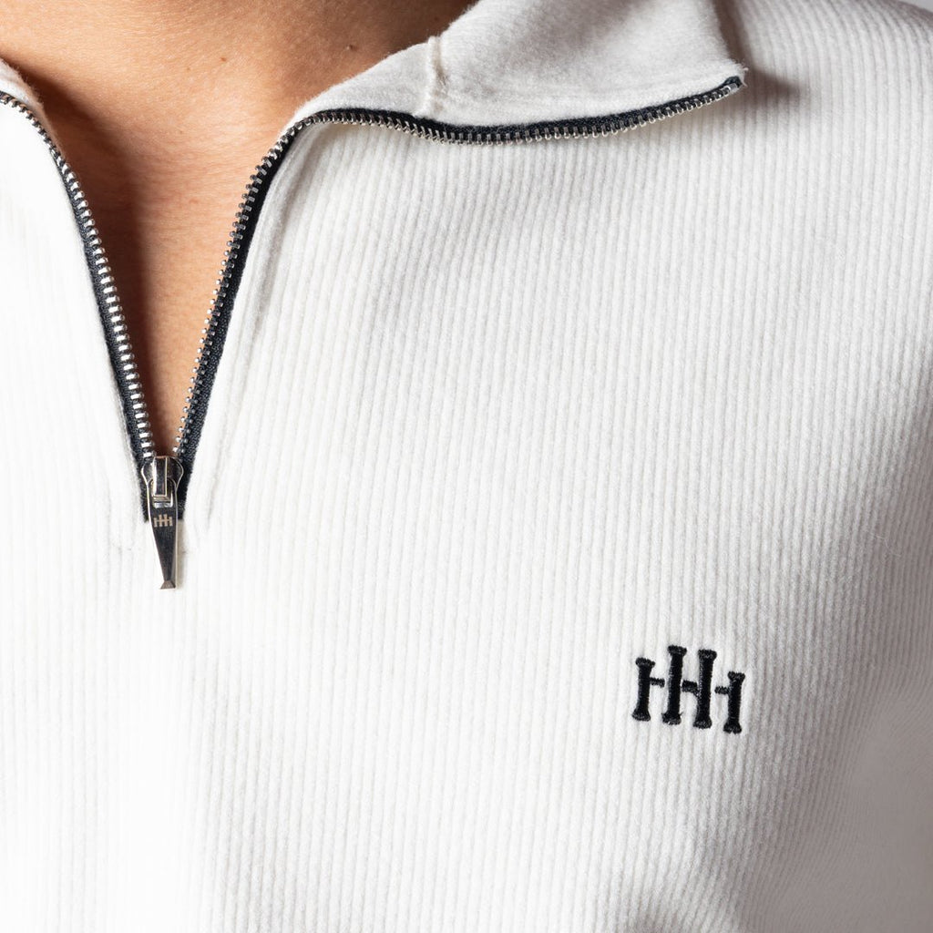 WHITE RIBBED ZIP TURTLE NECK JUMPER - Hophead