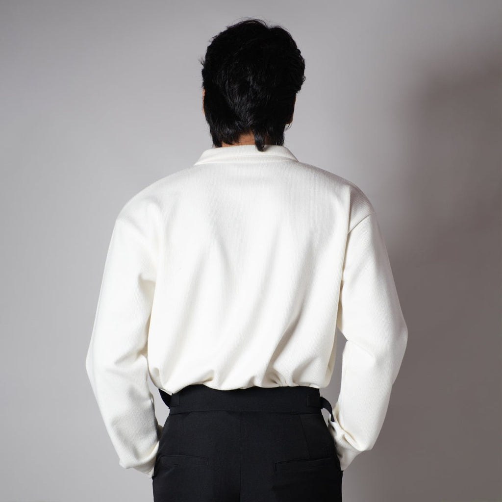 WHITE RIBBED ZIP TURTLE NECK JUMPER - Hophead