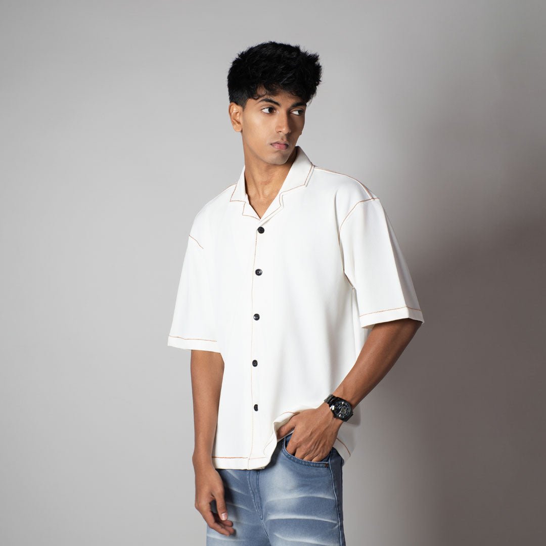 WHITE STITCHLINE CUBAN SHIRT - Hophead