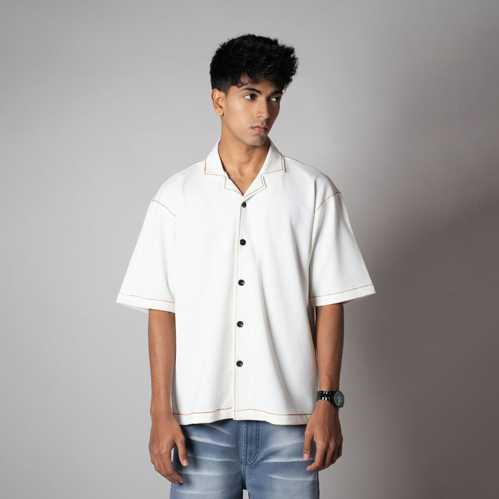 WHITE STITCHLINE CUBAN SHIRT - Hophead