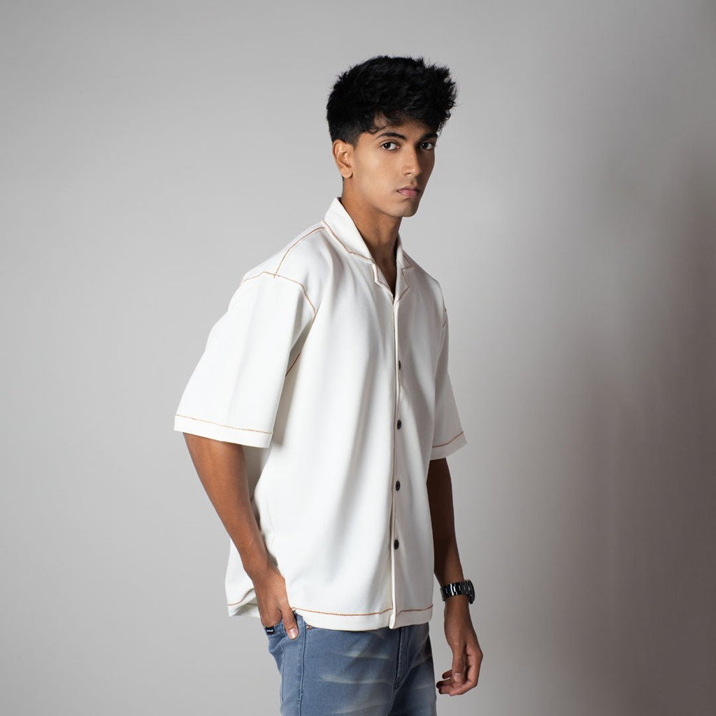 WHITE STITCHLINE CUBAN SHIRT - Hophead