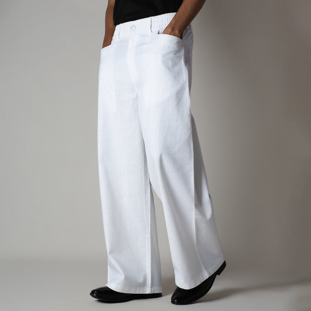 WHITE TEXTURED LINEN TRAVEL PANTS - Hophead