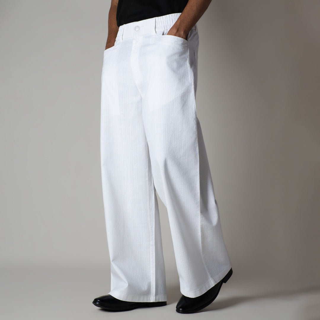 WHITE TEXTURED LINEN TRAVEL PANTS - Hophead