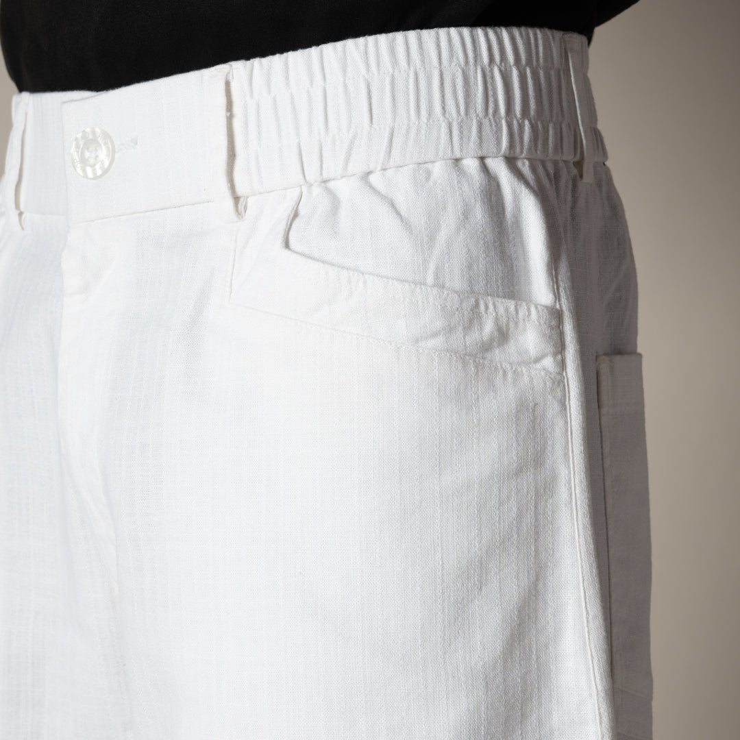 WHITE TEXTURED LINEN TRAVEL PANTS - Hophead